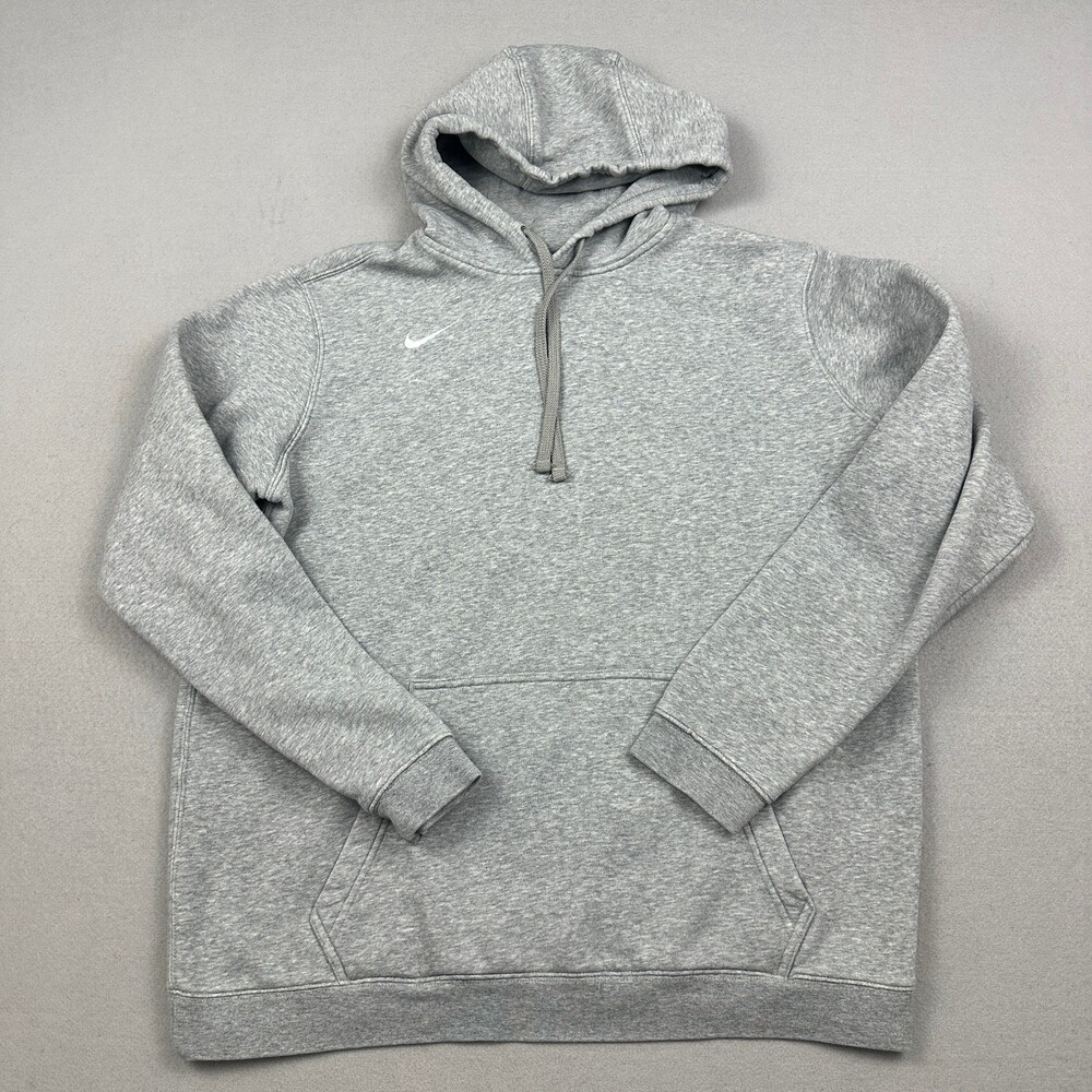 Nike Hoodie Men Large Gray Heather Club Fleece Embroidered Swoosh Pullover L